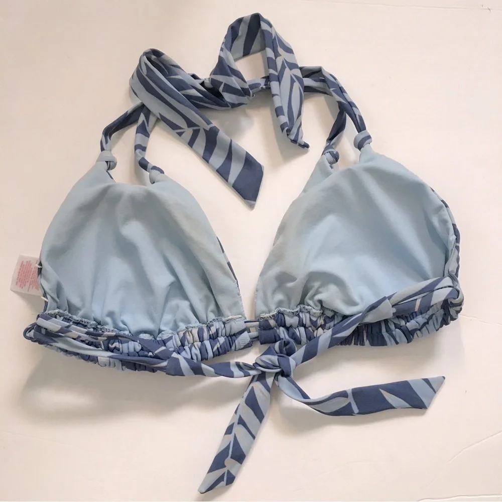 Xhiliration Blue Palm print Adjustable Straps Swimsuit Bikini Top